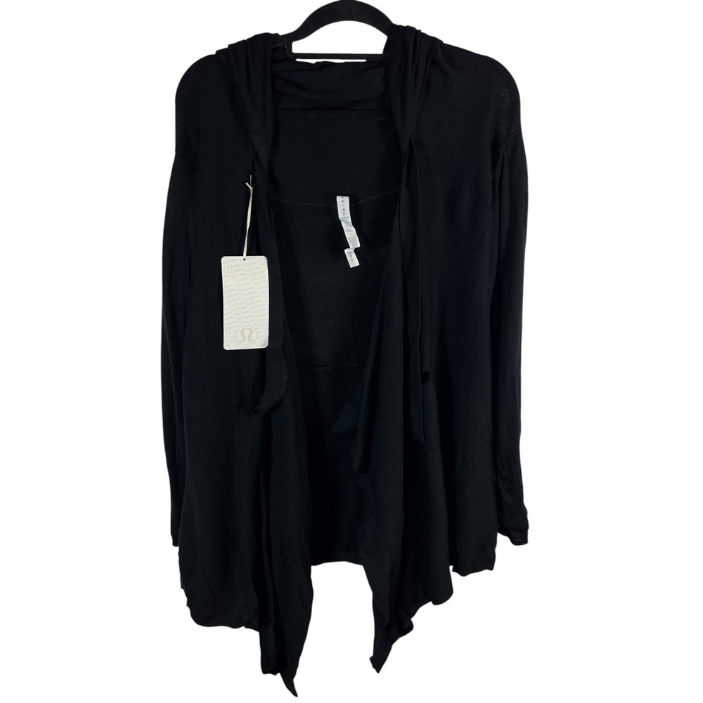 Lululemon Satnam Wrap Black Hooded Boolux Cashmere Blend Cardigan W4G25S Size 6